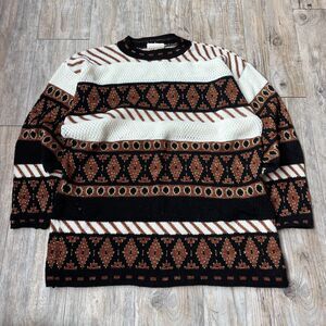 Vintage 80s Trimmings Geometric Knit Sweater Women’s Sz Large USA Metallic